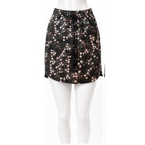 Loft Outlet Petite Floral Mini Skirt Black Pink Blossom Tassel Elastic Waist LP